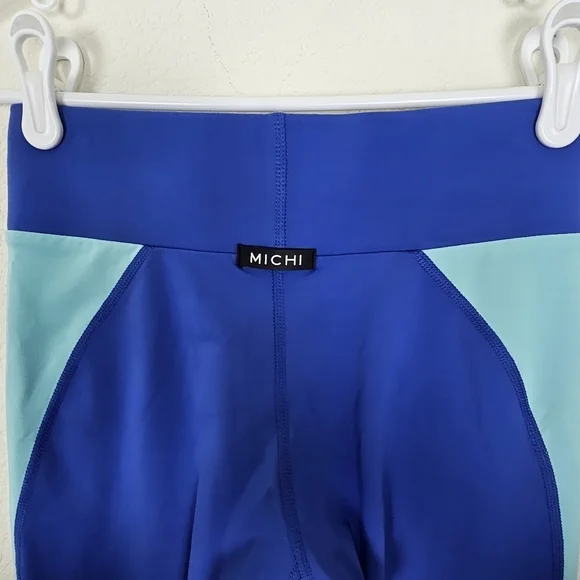 Michi Canyon Colorblock Compression Leggings Blue Yellow Small Luxury Activewear - Picture 5 of 12